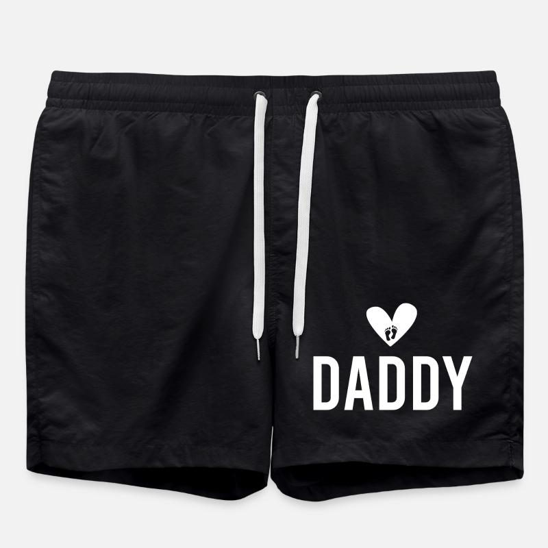 Heart Footprint Daddy Motif - Swim Trunks - black