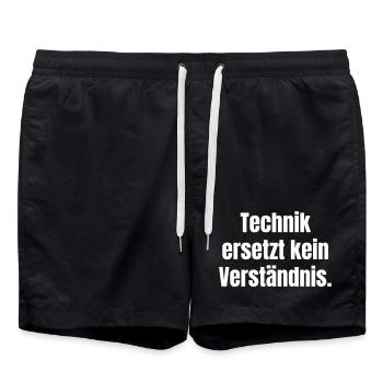 Technology is no substitute for understanding - Swim Trunks - black - Front - AI Model Male 185 light (185cm)