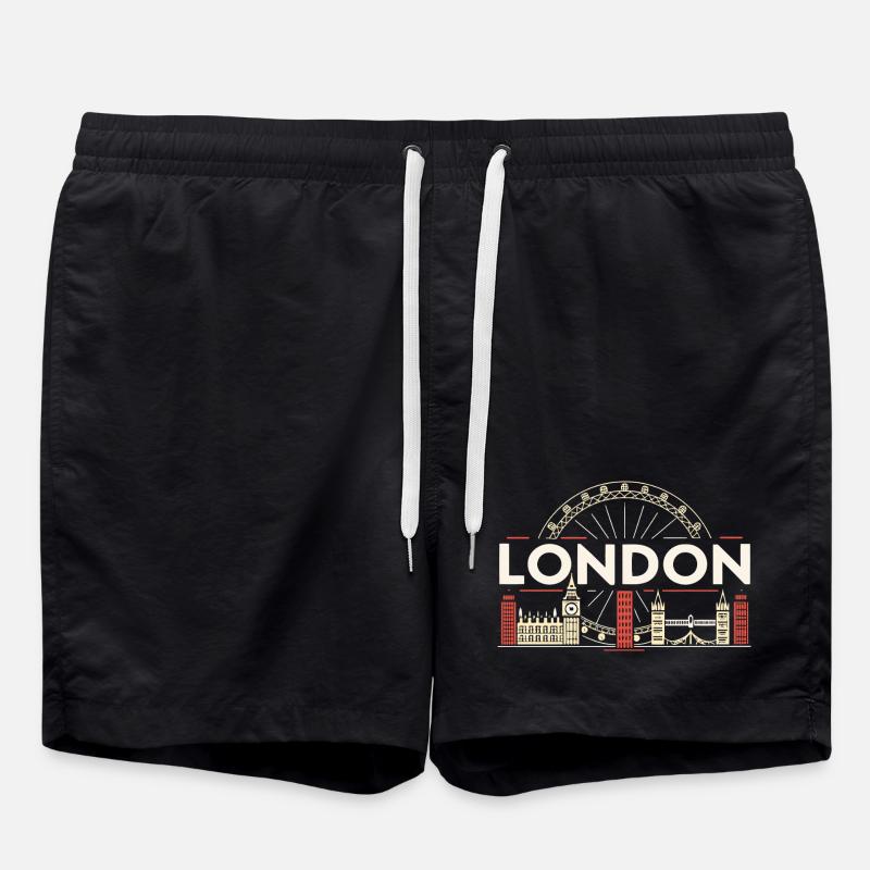 London Skyline and Ferris Wheel - Swim Trunks - black