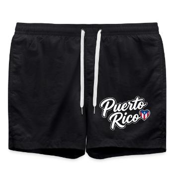 Puerto Rico Script with Flag Heart Patriotic - Swim Trunks - black - Front - AI Model Male 185 light (185cm)