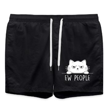 Ew People Cat Lover Cat Humor Antisocial - Swim Trunks - black - Front - AI Model Male 185 light (185cm)