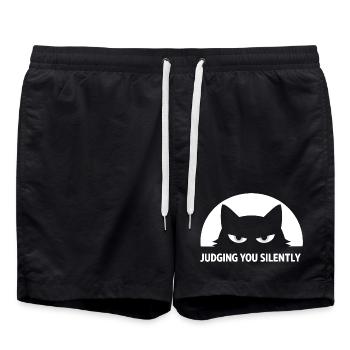 Lustige Schwarze Katze: Ich beurteile dich schweigend - Badeshorts - Schwarz - Vorne - AI Model Male 185 light (185cm)