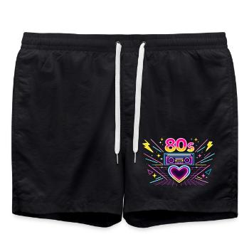 Neon 80s Heart Boombox - Swim Trunks - black - Front - AI Model Male 185 light (185cm)