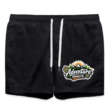 Abenteuer wartet – Bergwald Kompass - Badeshorts - Schwarz - Vorne - AI Model Male 185 light (185cm)