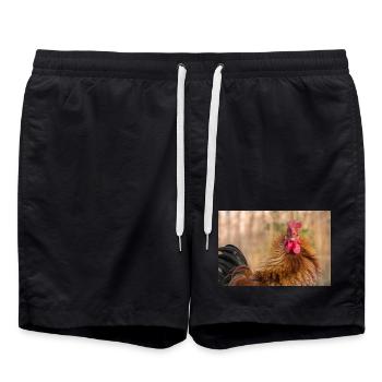 Hahn im Morgenlicht - Nahaufnahme, Poster - Badeshorts - Schwarz - Vorne - AI Model Male 185 light (185cm)