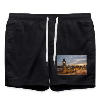 Landungsbrücken am Abend - Poster - Badeshorts - Schwarz - Vorne - AI Model Male 185 light (185cm)