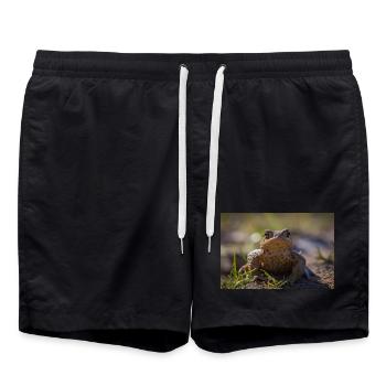 Nahaufnahme einer Erdkröte - Poster - Badeshorts - Schwarz - Vorne - AI Model Male 185 light (185cm)