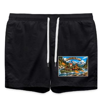 Abenteuer-Kajakfahren – Fuchs und Deutsche Schäferhund - Badeshorts - Schwarz - Vorne - AI Model Male 185 light (185cm)