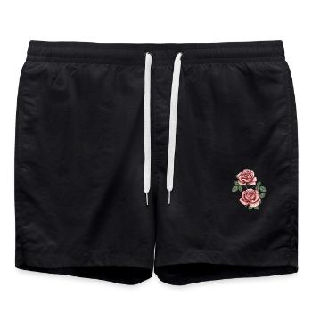 Roses Vintage Rouge sur Feuillage - Short de bain - noir - Devant - AI Model Male 185 light (185cm)