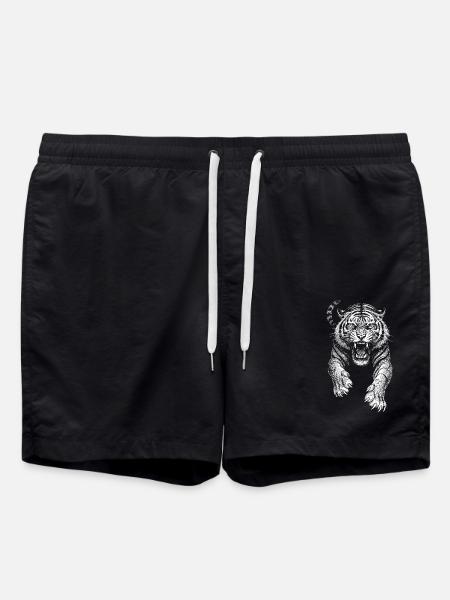 Tiger wild cat Raubtier cool Skizze Zeichnung - Badeshorts - Schwarz