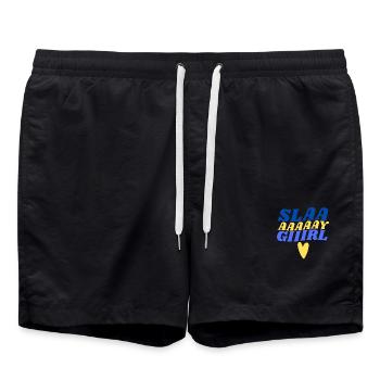Slay Girl Retro Typographic Heart - Badeshorts - Schwarz - Vorne - AI Model Male 185 light (185cm)