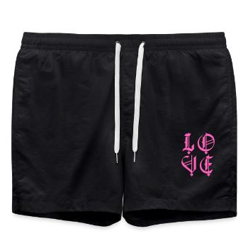 Liebe mit Herzen gestapelte schwarze Schrift - Badeshorts - Schwarz - Vorne - AI Model Male 185 light (185cm)
