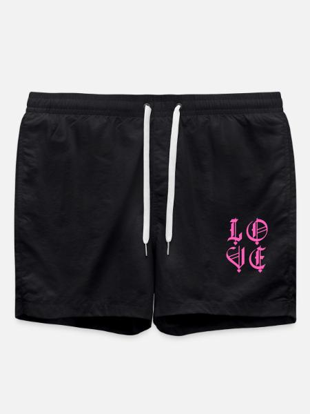 Love with hearts stacked blackletter - Swim Trunks - black