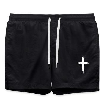 Christian Cross - Swim Trunks - black - Front - AI Model Male 185 light (185cm)
