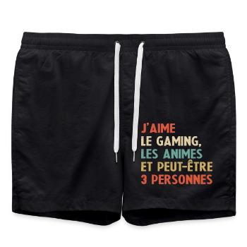 Humour jeux video Gamer Geek Anime Japonais Manga - Short de bain - noir - Devant - AI Model Male 185 light (185cm)