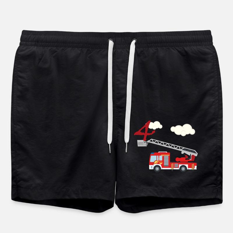 Fire truck - 4th birthday - Swim Trunks - black