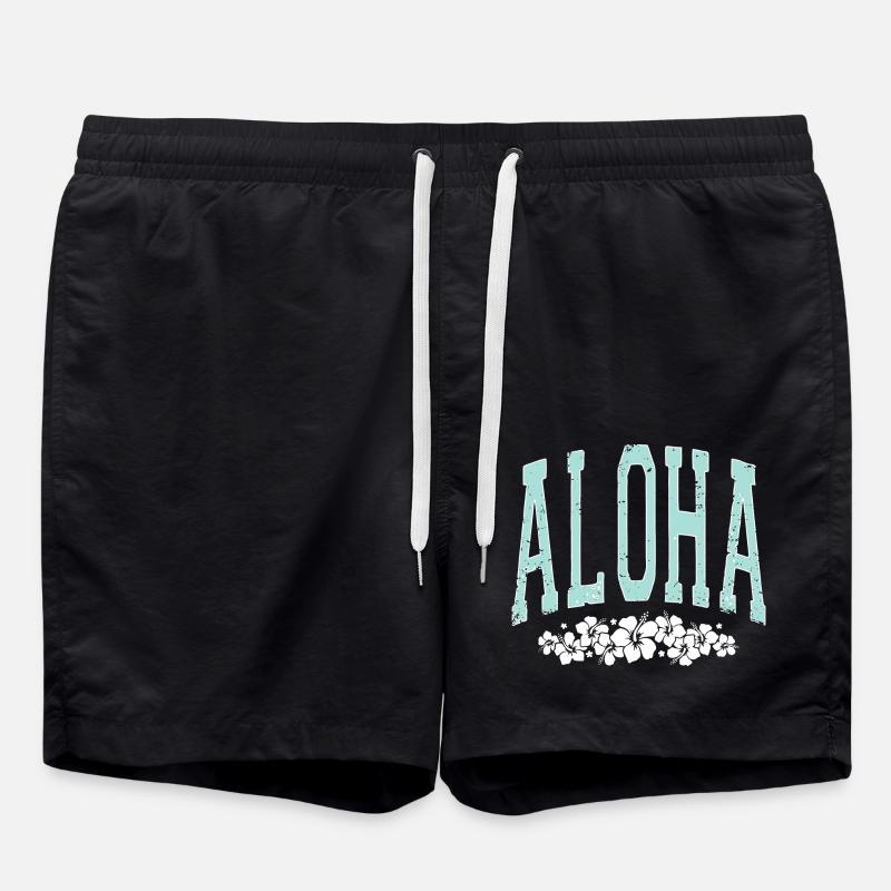 Aloha - Hibiscus - Surfin Summer - Badeshorts - Schwarz