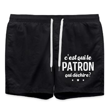 C'est qui le patron qui déchire, Cadeau patron - Short de bain - noir - Devant - AI Model Male 185 light (185cm)