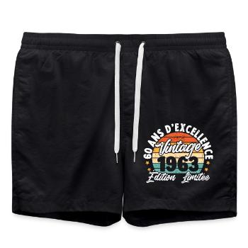 Vintage Cadeau D'anniversaire 60 Ans Vintage 1963 - Short de bain - noir - Devant - AI Model Male 185 light (185cm)