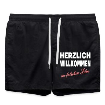 HERZLICH WILLKOMMEN IM FALSCHEN FILM - Badeshorts - Schwarz - Vorne - AI Model Male 185 light (185cm)