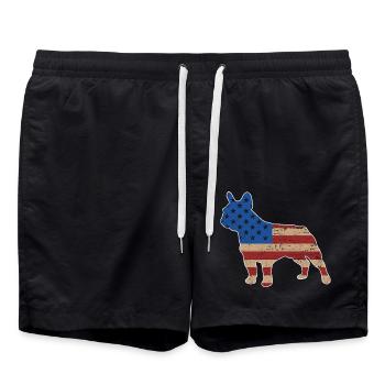 French Bulldog USA America - Swim Trunks - black - Front - AI Model Male 185 light (185cm)