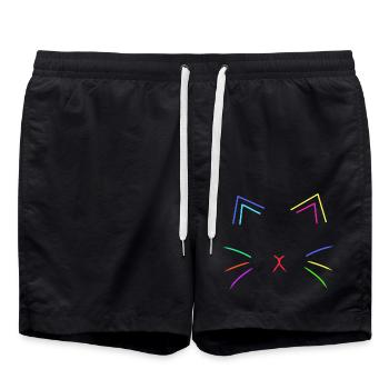 Cat Face Retro 80's Vintage 90's Cat Cats - Swim Trunks - black - Front - AI Model Male 185 light (185cm)