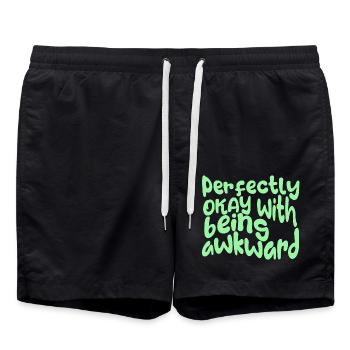 perfectly okay with being awkward, here in green - Swim Trunks - black - Front - AI Model Male 185 light (185cm)