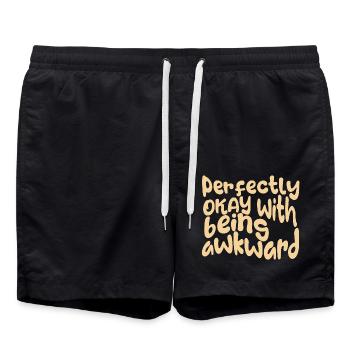 perfectly okay with being awkward, here in yellow - Swim Trunks - black - Front - AI Model Male 185 light (185cm)