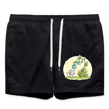 Cute mouse looking into a flower - Swim Trunks - black - Front - AI Model Male 185 light (185cm)