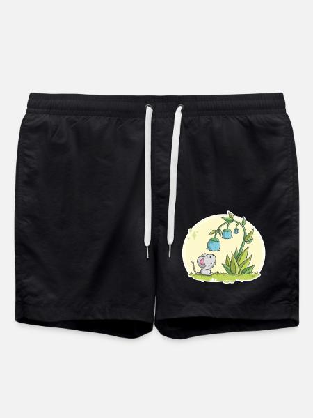 Niedliche Maus schaut in eine Blüte - Badeshorts - Schwarz