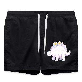 Whimsical Purple Dinosaur with Daisies - Swim Trunks - black - Front - AI Model Male 185 light (185cm)