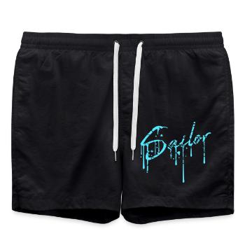 Sailor Graffiti Spray Tropfen Segeln Text Spruch - Badeshorts - Schwarz - Vorne - AI Model Male 185 light (185cm)
