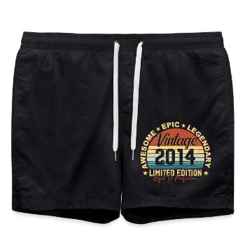 Retro 2014 Jahrgang Geburtstag 2014 Geschenk 2014 - Badeshorts - Schwarz - Vorne - AI Model Male 185 light (185cm)