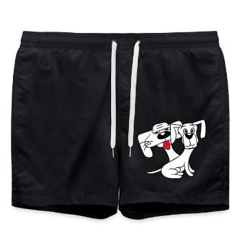 2 Dogs Looking Funny Funny Silly Sitting Cool - Swim Trunks - black - Front - AI Model Male 185 light (185cm)