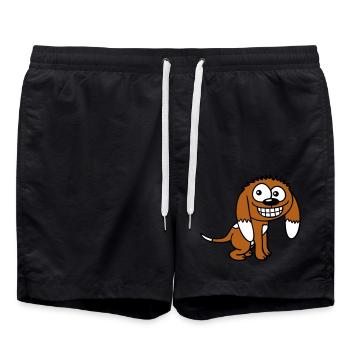 Dog looks funny grin happy smile fun - Swim Trunks - black - Front - AI Model Male 185 light (185cm)