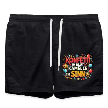 Konfetti im Blut Kamelle im Sinn Kostüm Fasching - Badeshorts - Schwarz - Vorne - AI Model Male 185 light (185cm)