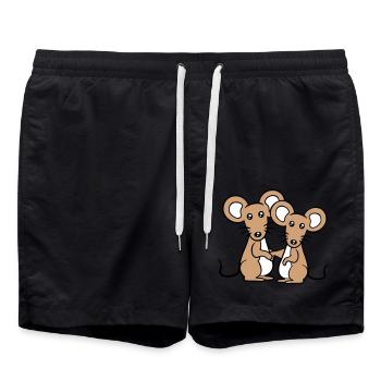 2 Mice Couple Two In Love Valentine's Day Wife Man - Swim Trunks - black - Front - AI Model Male 185 light (185cm)