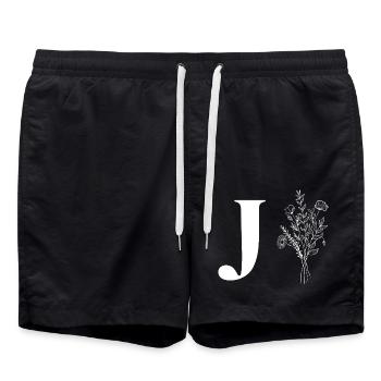 Lette j fleurs minimalistes - Short de bain - noir - Devant - AI Model Male 185 light (185cm)