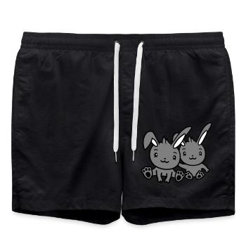 2 Bunnies Friends Team Crew Couple Two Lucky - Swim Trunks - black - Front - AI Model Male 185 light (185cm)