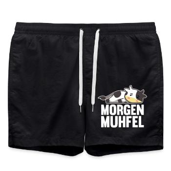 cow farmer farmer morning mill - Swim Trunks - black - Front - AI Model Male 185 light (185cm)