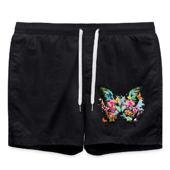 papillon,coloré,fleurs,graffiti - Short de bain - noir - Devant - AI Model Male 185 light (185cm)