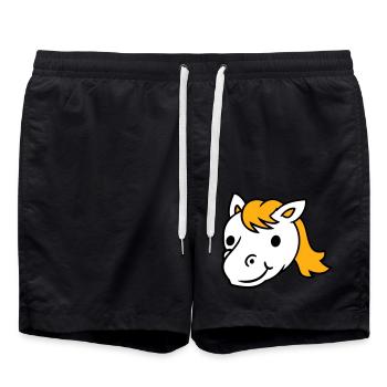 Cheval Mignon Poney Poulain Cheveux longs Mignon Bande dessinée - Short de bain - noir - Devant - AI Model Male 185 light (185cm)