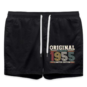 70th Birthday Gift Husband Original February 1955 - Swim Trunks - black - Front - AI Model Male 185 light (185cm)