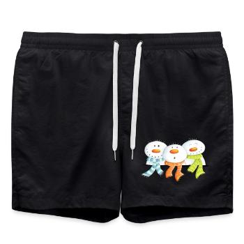 Trois bonhommes de neige - Noël - Cadeau - Short de bain - noir - Devant - AI Model Male 185 light (185cm)