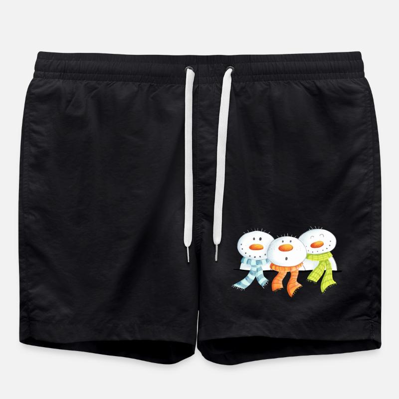 Three Snowmen - Christmas - Gift - Swim Trunks - black
