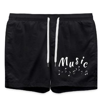 classical music, music lettering, sheet music - Swim Trunks - black - Front - AI Model Male 185 light (185cm)