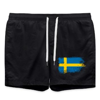 Bürste für die gestresste schwedische Flagge - Badeshorts - Schwarz - Vorne - AI Model Male 185 light (185cm)
