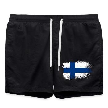 Grunge Finnish Flag Graphic - Swim Trunks - black - Front - AI Model Male 185 light (185cm)