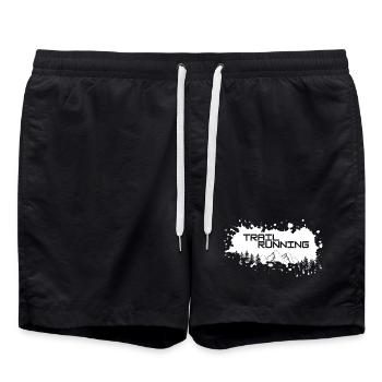 Trail running, mountains and forest of white splashes of color - Swim Trunks - black - Front - AI Model Male 185 light (185cm)