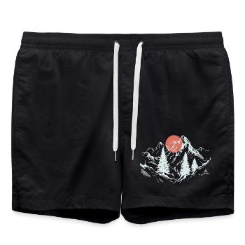 Crimson Sun over Alpine Pines - Swim Trunks - black - Front - AI Model Male 185 light (185cm)